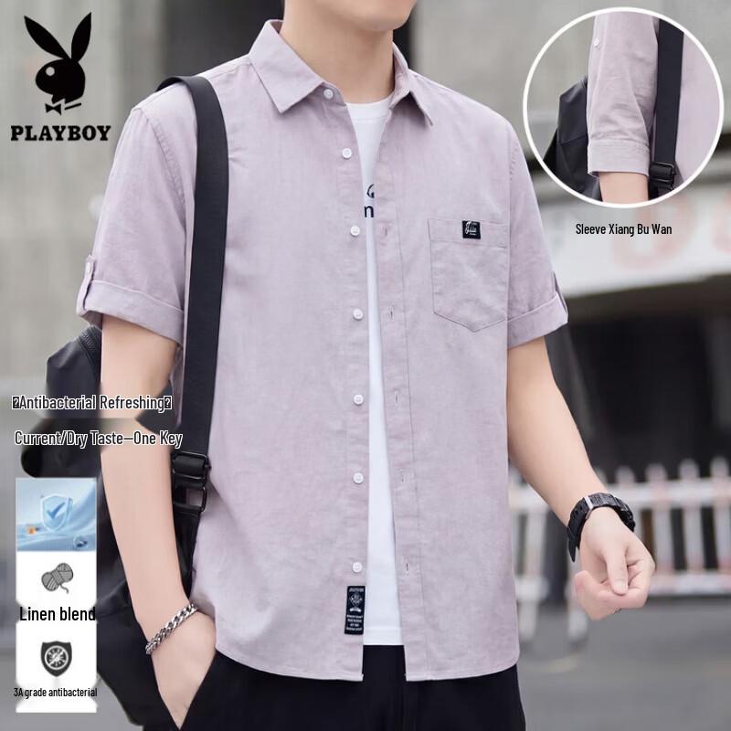 Playboy Men's Cotton Linen 3/4 Sleeve Casual Shirt