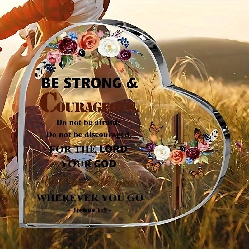 "Be Strong and Courageous" Joshua 1:9 Acrylic Plaque - Religious Encouragement Gift with Cross & Butterfly