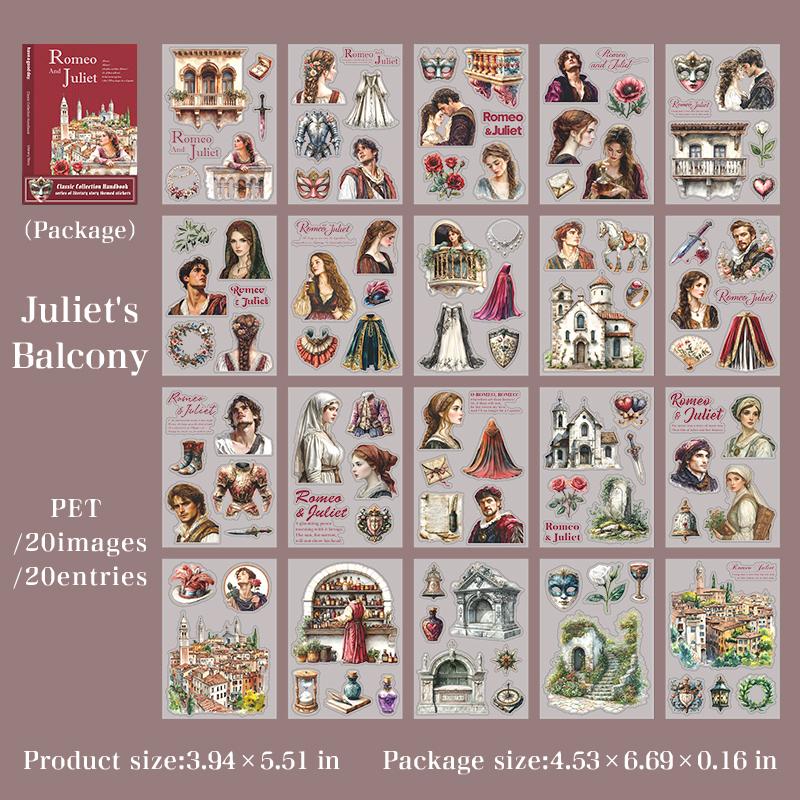 20 Stickers Per Pack Classic Literature Collector's Handbook Series Literary Story Theme Sticker Book Character Collage