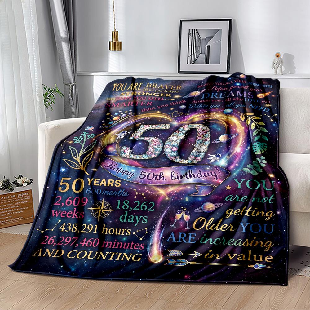 Happy 50th Birthday Celebration Flannel Blanket-Soft and Suitable for Sofas,Beds,Offices,Travel,All Seasons,Great Gift for Holidays and Birthdays.