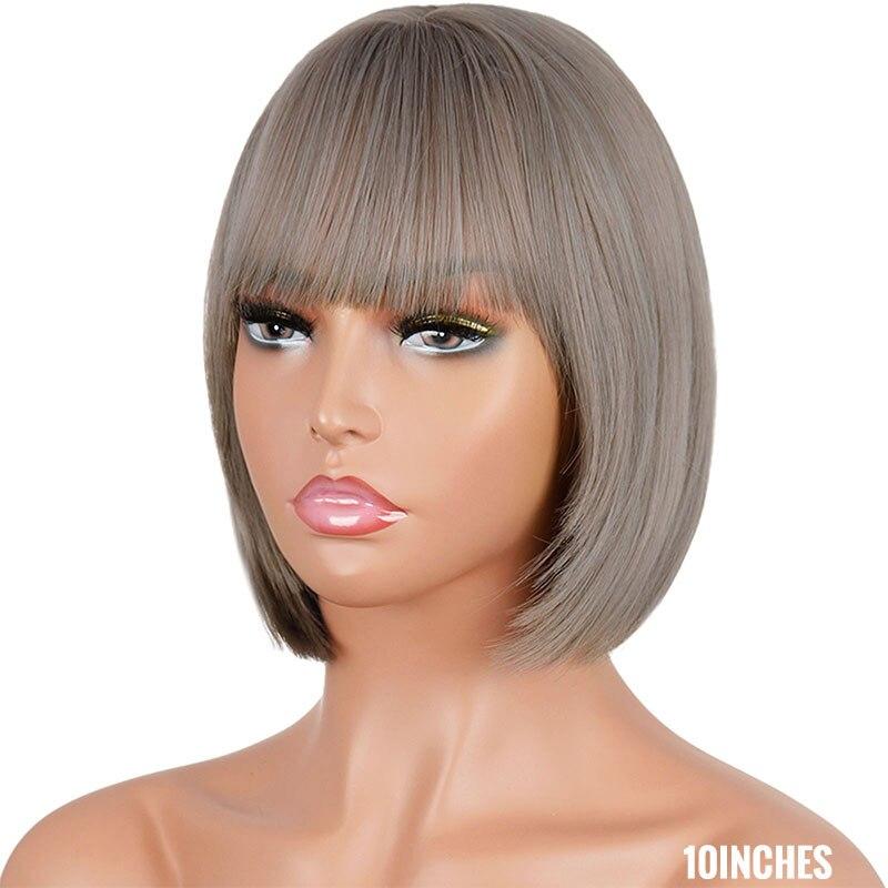 MISSQUEEN Короткий парик из синтетического волокна оранжевого цвета с челкой для женщин, ежедневный парик, черный, коричневый, серый, длина до плеч