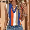 Women's Fashion Casual Summer Spring Stripe Print Sleeveless V-Neck Blouses & Shirts