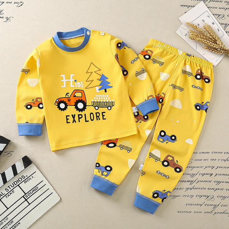 Winter Kids Long Sleeve O Neck T Shirt Pants Set Casual Baggy 2pcs Suit Cotton Cartoon Printes Outfit