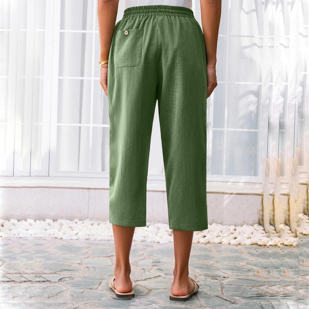 Женские укороченные брюки Stralght Pants With Pockets Lightweight Caual Loose Trousers