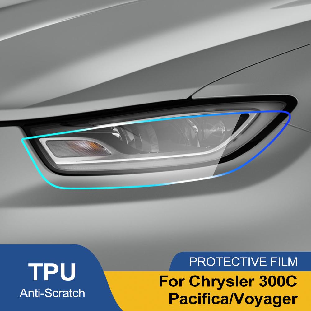 Защитная пленка для фар автомобиля Для Chrysler 300C Pacifica/Grand Voyager Высокоглянцевая Дымчато-черная Предварительно вырезанная TPU Антицарапающая Виниловый комплект