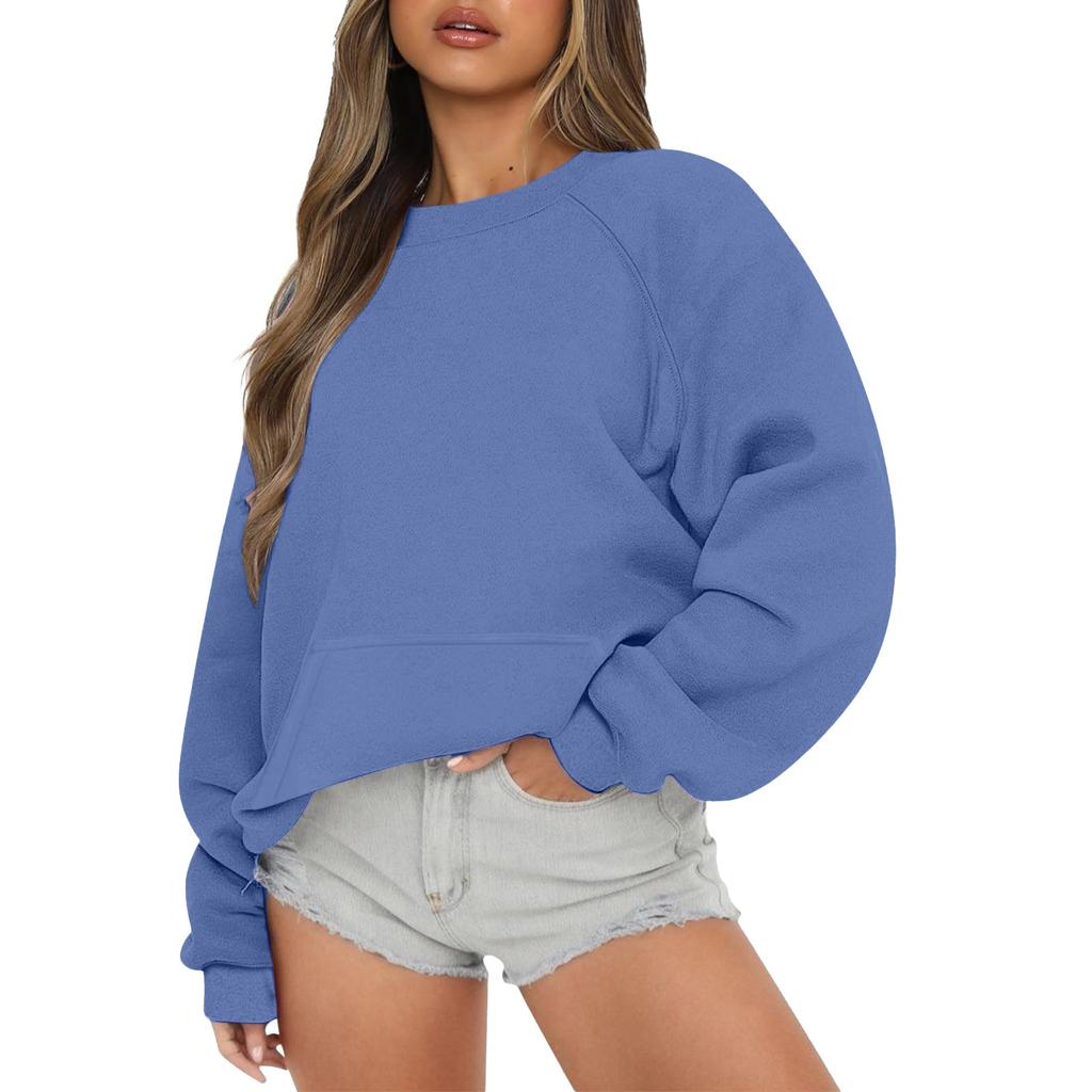 Women Autumn Winter Tops Women's Long Sleeve Sweatshirt Casual Crewneck Loose Fit Pollover Fleece Tops