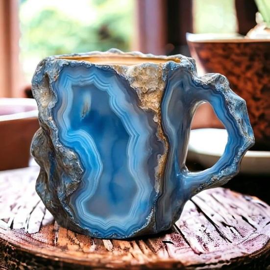 Fake Mineral Crystal Coffee Mug with Ergonomic Handle 11 Ounces Handcrafted 3D Mineral Rock Cup Tea Milk Water Drinking Cup