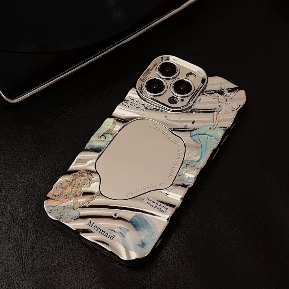 Зеркальный чехол для телефона для iPhone 16 11 13 14 для 16 Pro 12 13 15 16 Pro Max для Samsung A15 A16 A35 A55 Милый чехол для телефона с облаком, цветком и щенком с гальваническим покрытием