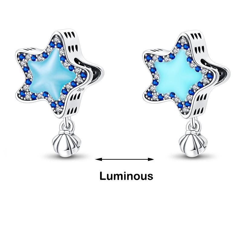 Настоящее серебро 925 пробы кит осьминог морская ракушка синие светящиеся подвески бусины подходят 925 оригинальные браслеты DIY ювелирные украшения