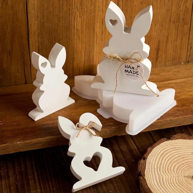 3D Форма для свечей в виде сердца и кролика из силикона для DIY, изготовление мыла, гипса, бетона, смолы, поделок, домашний декор, фестивальный декор, художественный подарок