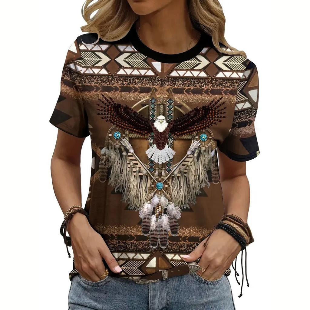 Casual Striped Design Beach Tee High-quality Breathable Short Sleeved Round Neck T-shirt Women 3d Printing Tops