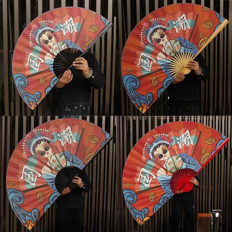 Chinese Decoration Folding Fan Classical Wall Mount Oversized Cloth Folding Fan Living Room Decorative Chinese Peking Opera