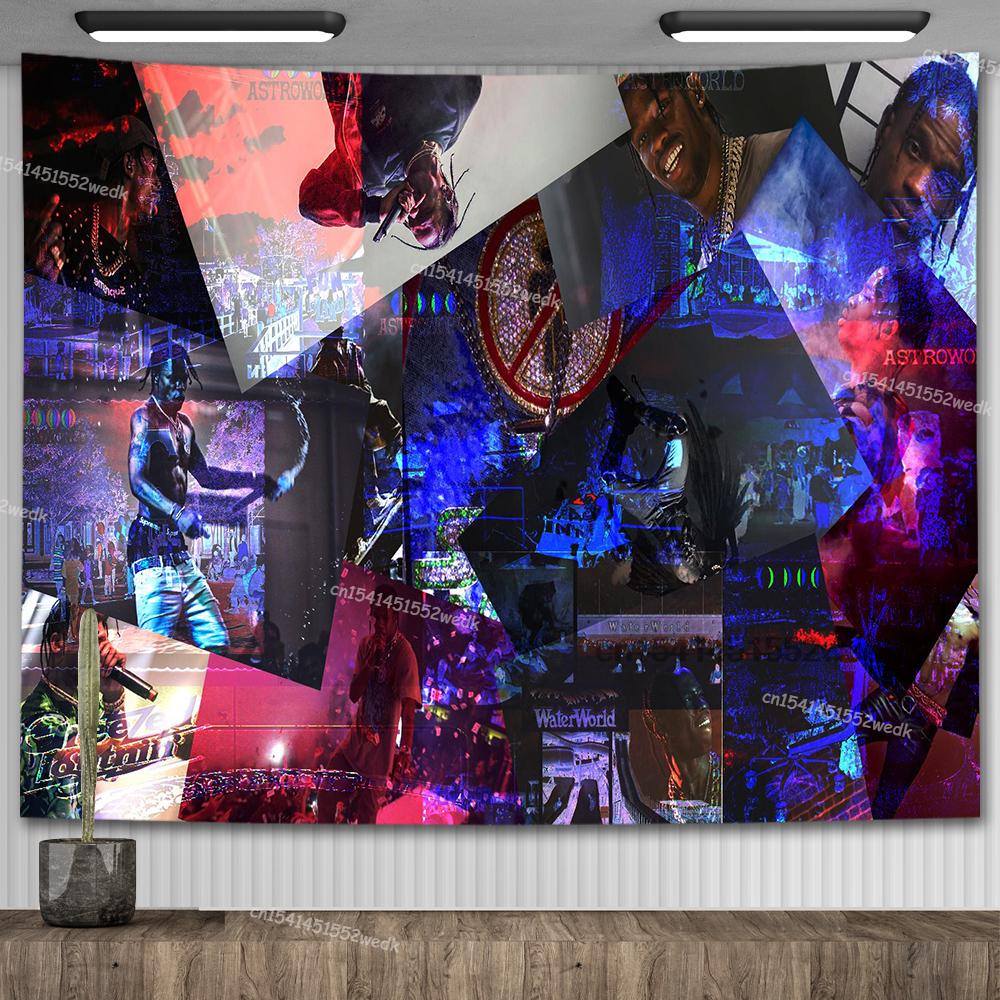 Плакат альбома Travis Scott Astroworld Психоделический хиппи Звездное небо Гобелен Эстетический гобелен Настенный декор для комнаты подростка