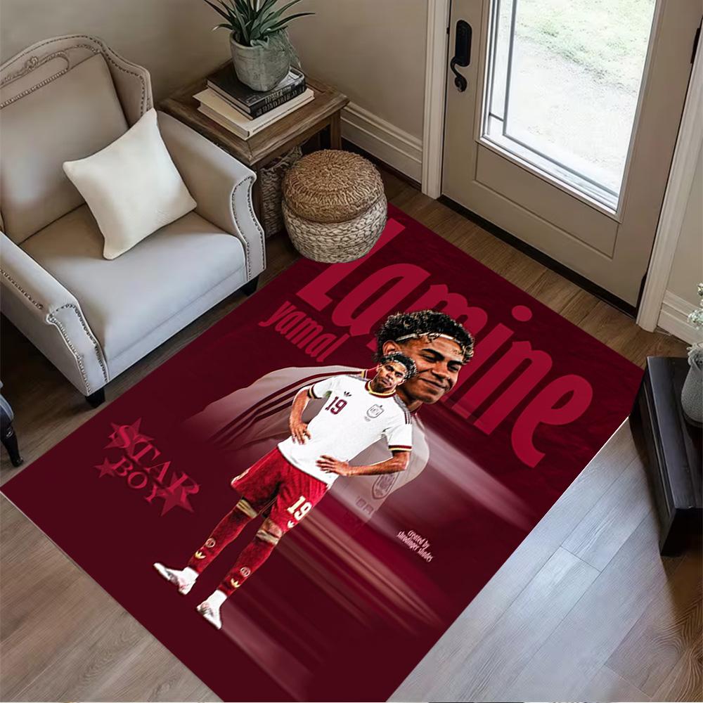 Lamine Yamal's Barcelona Player Action Floor Mat Design for Balcony Dormitory Game Room Foyer Anti-slip Rug Anime Office Decor Spiritual Gift