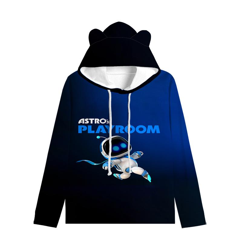 Толстовка с капюшоном «Кошачьи ушки» в стиле астронавта, уличная одежда для детей, пуловер с ушками в космическом стиле, мягкая унисекс-верхняя одежда для малышей