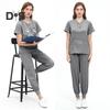 2Pcs/Set Unisex Hospital Uniform Set V-neck Short Sleeve Pockets Tops Elastic Waist Pants Set Quick Drying Hospital Dental Nursing Scrubs Uniforms