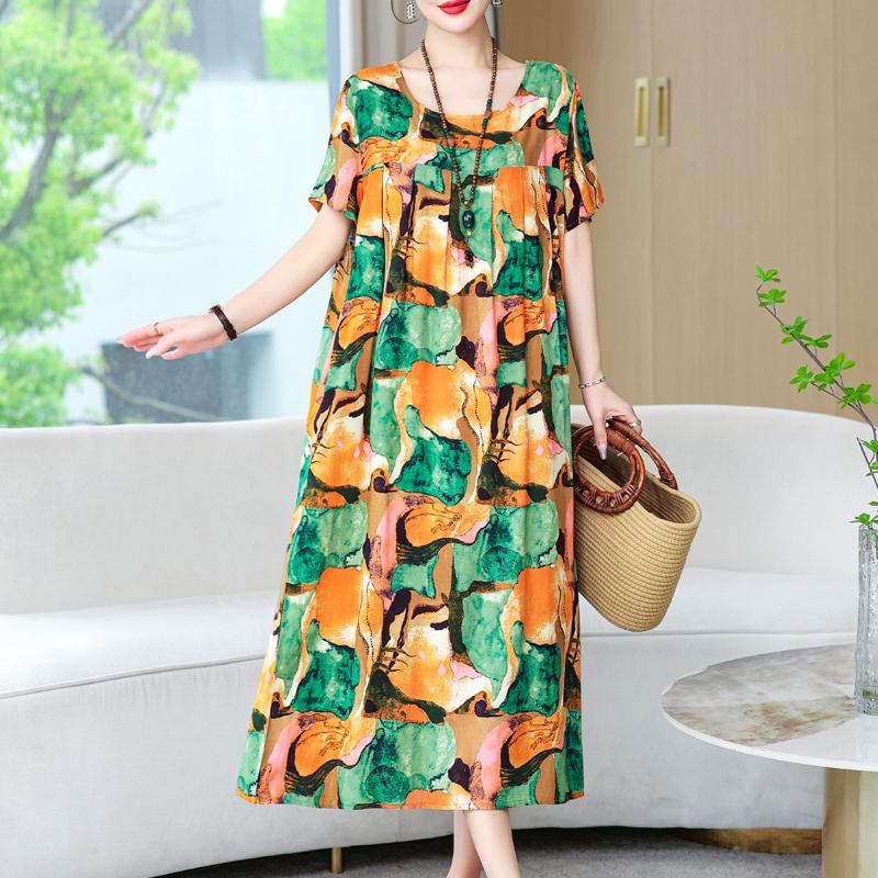 Женские свободные платья, элегантное повседневное летнее платье больших размеров с коротким рукавом, длинное платье больших размеров, женская винтажная одежда