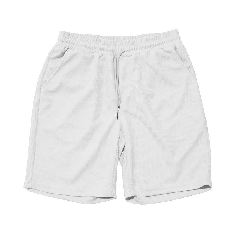 Летний тренд, вафельные шорты с круглым вырезом и карманами, с короткими рукавами, повседневный спортивный костюм для мужчин