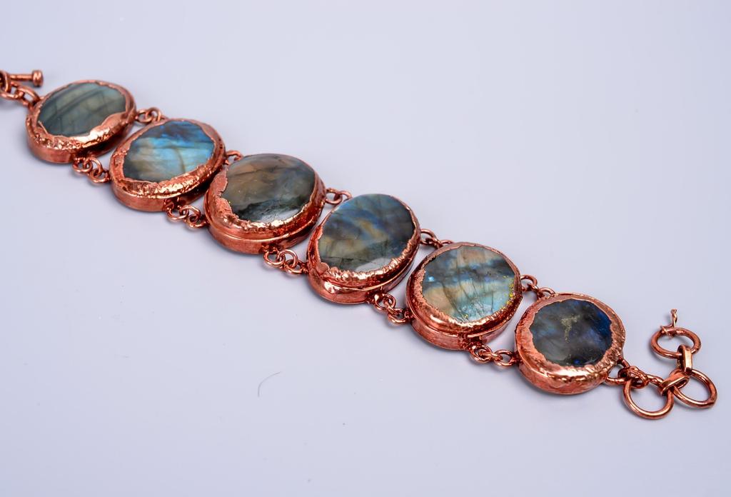 Лабрадорит Драгоценный камень Медь День рождения Гальванопластика Заявление Подарок жене Браслет V-77