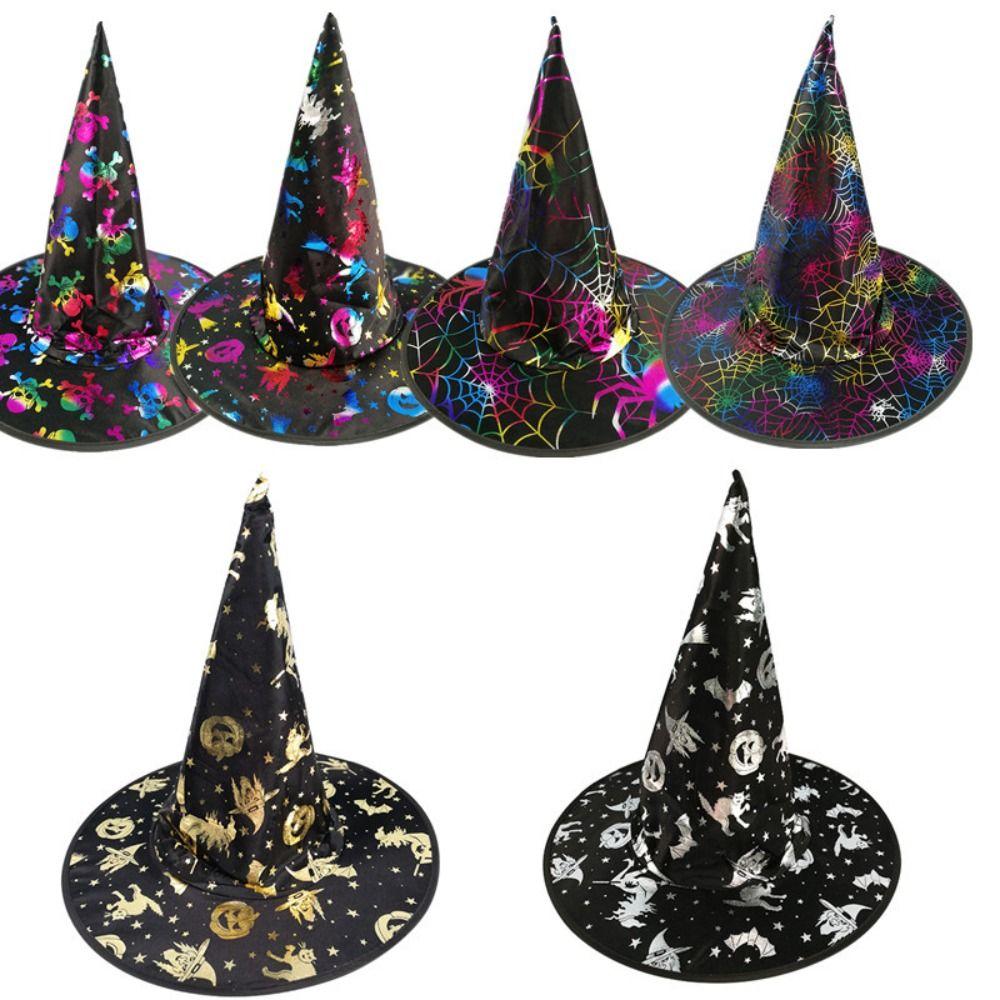 Colorful Halloween Witch Hat Cosplay Costume Props Skull Pattern Children Wizard Cap Party Props Halloween Cosplay Accessories