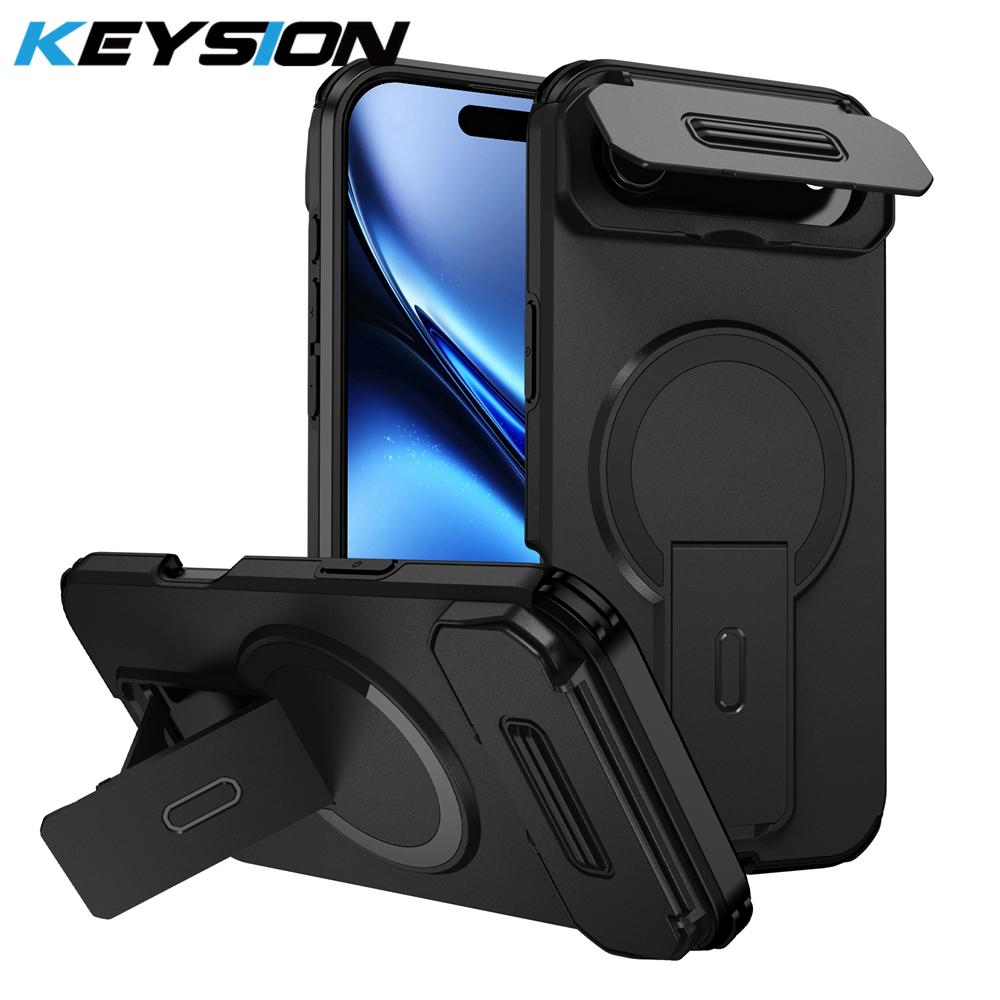KEYSION Противоударный магнитный чехол для iPhone Air с защитой камеры-слайдера, подставкой и беспроводной зарядкой, чехол для телефона для iPhone 17 Air