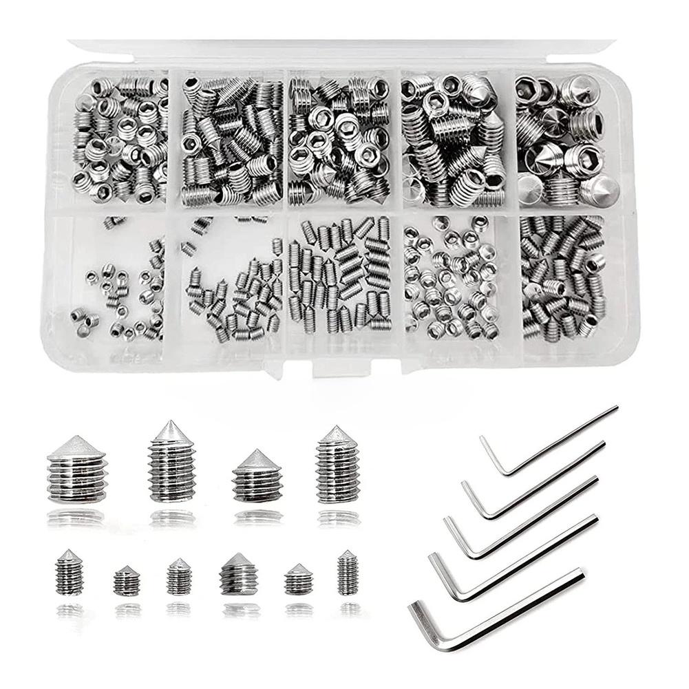 Metric Grub Screws Hex Socket Set For Electronics Repair 304 Stainless Steel Flat Point Tip Multi-size Kit For M5