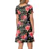 Women Summer Short Sleeve Flower Printed Pockets Sundress Casual Swing Dress