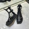 Инста-стиль Черный квадратный носок Клинья Женские Летние Сандалии Ботинки Повседневные Балетки Молния Гладиаторские Сандалии Девушки Массивная Обувь