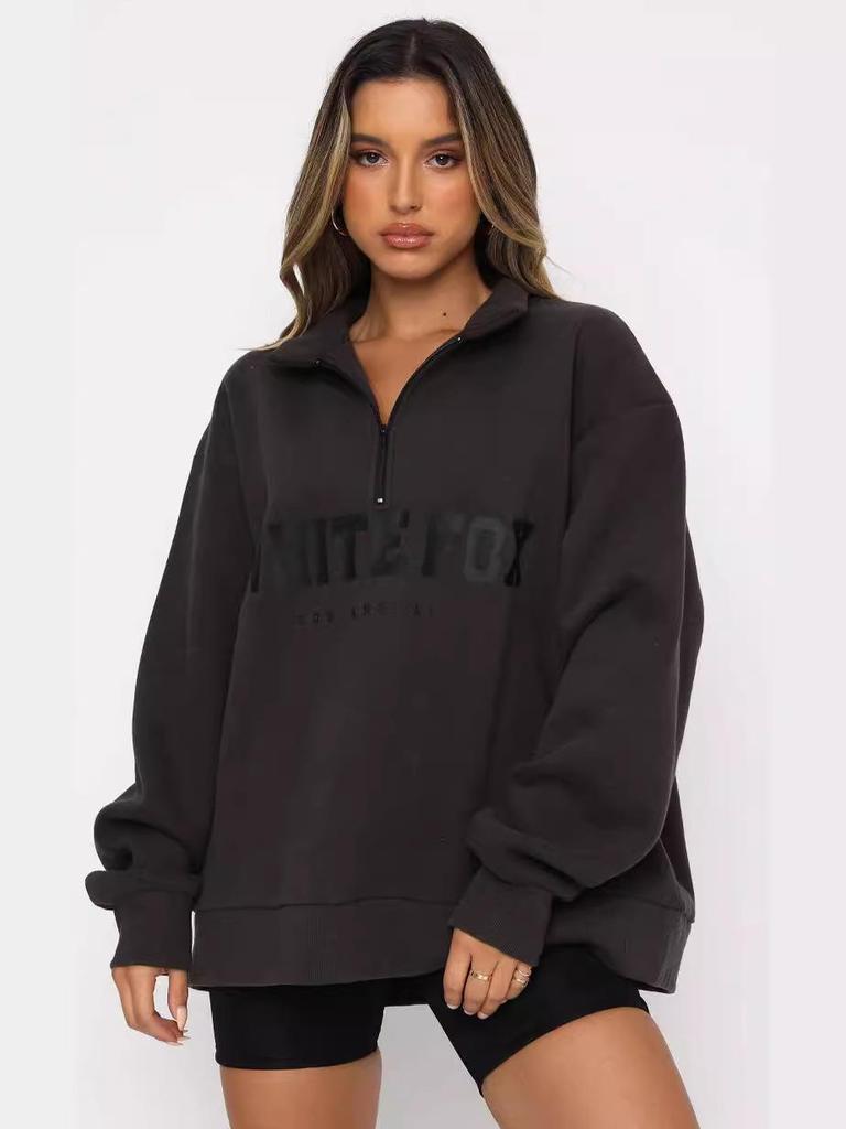 Свитшот с принтом и полумолнией 2023 года осень/зима — повседневный и универсальный, европейский и американский стиль