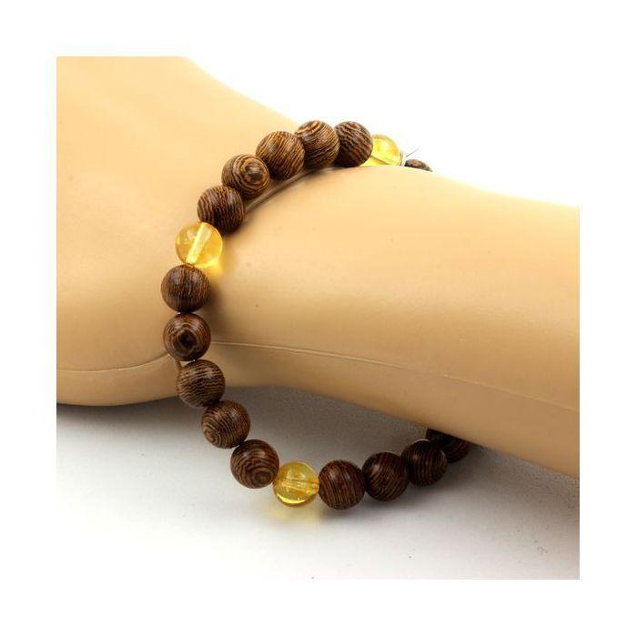 Pierres et Minéraux. Bracelet Perles Citrine + bois 8 mm. Fabriqué en France.