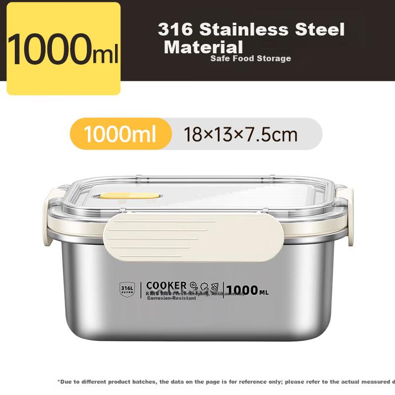 COOKER KING 316 Stainless Steel Food Storage Box with Lid, Leak-Proof, Refrigerator Kitchen Storage Container for Fruits, 1000ml