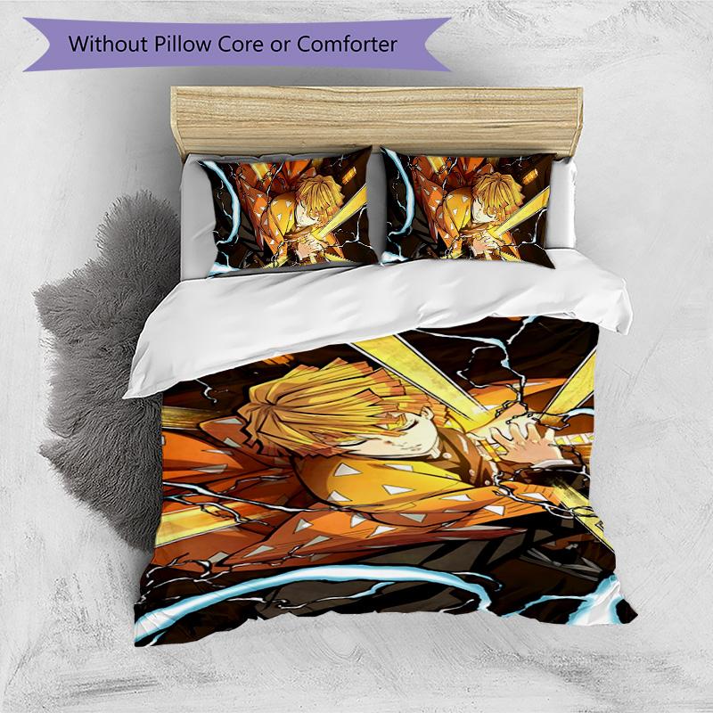 3pcs Agatsuma Zenitsu (3) Design Cover Set - HD Printed Bedding with 1 Cover and 2 Pillowcases - Perfect for Home and Dorm Decor