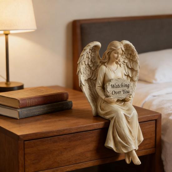 Фигурка Ангела-Хранителя Yousheng, сидящая на полке, наблюдающая за вами, Ангел, статуэтка, ручная роспись, сидящий ангел, статуя из смолы, скульптура, украшение для дома и офиса