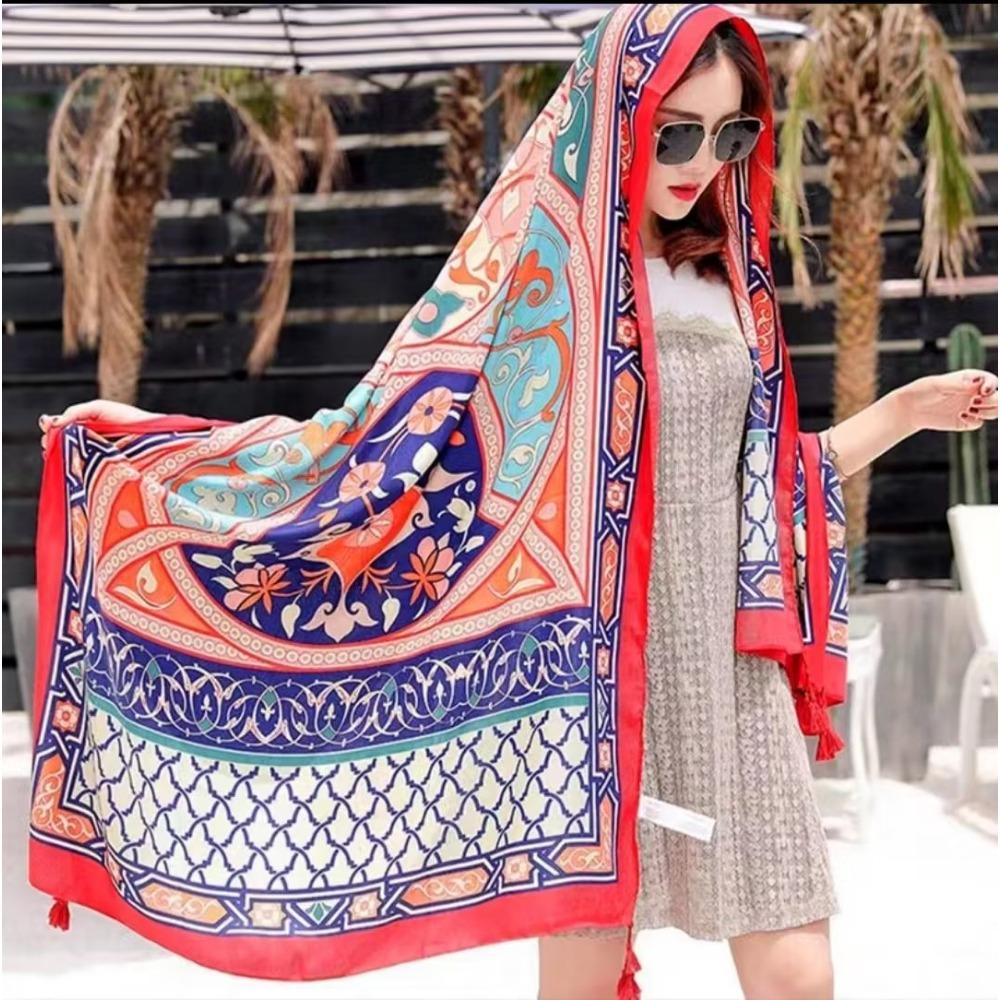 Соленое озеро Чака Туризм на Северо-Западе Этнический стиль Шарф Шелковый шарф Женский Летний Приморский Пляжный Платок Солнцезащитный Тонкий