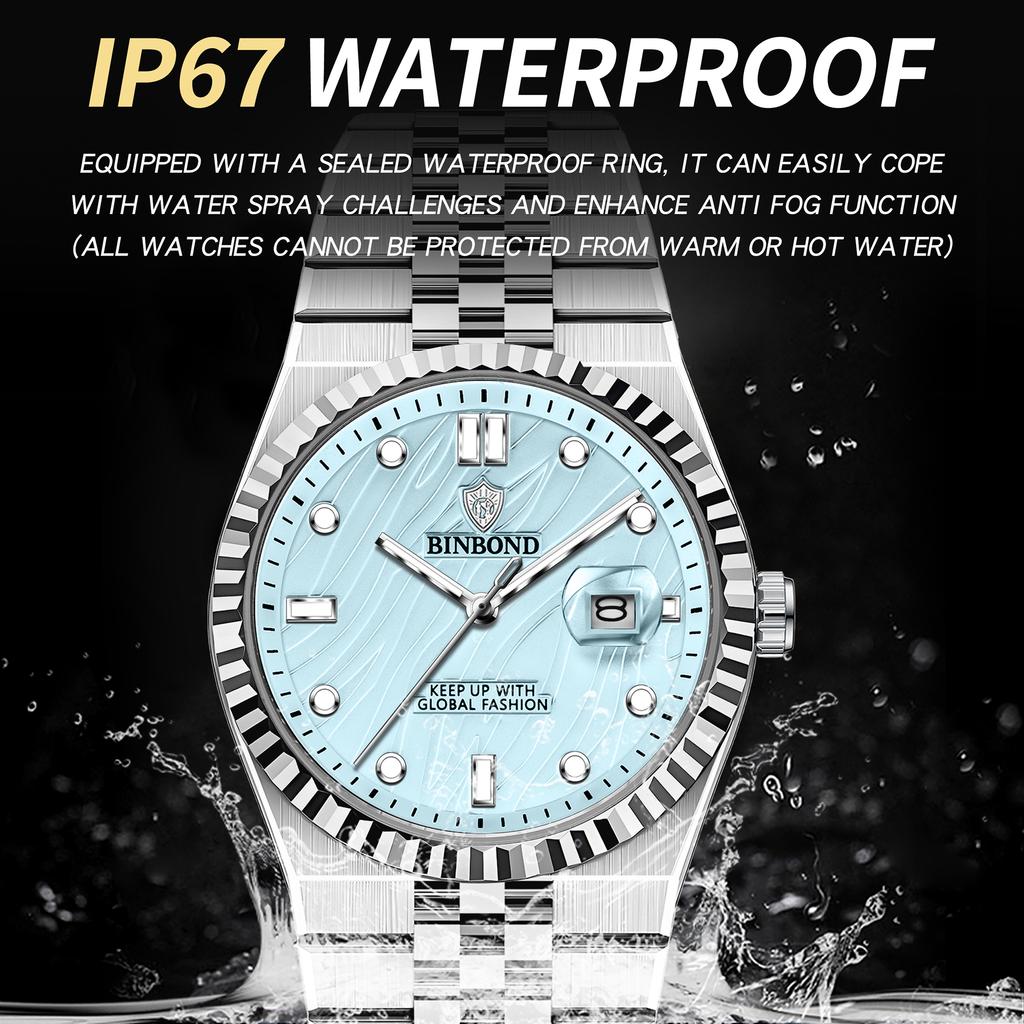 BINBOND New OrIginal Quartz Watches For Men Waterproof Luminous Precise Auto Date Stainless Steel Men's Watch Luxury Reloj