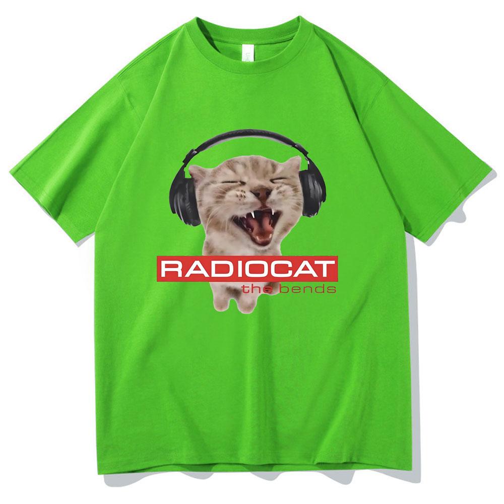 British Rock Band Radiohead Funny Radiocat The Bends Print Tshirt Unisex Women Vintage Gothic Oversized Tshirt Male Meme T Shirts