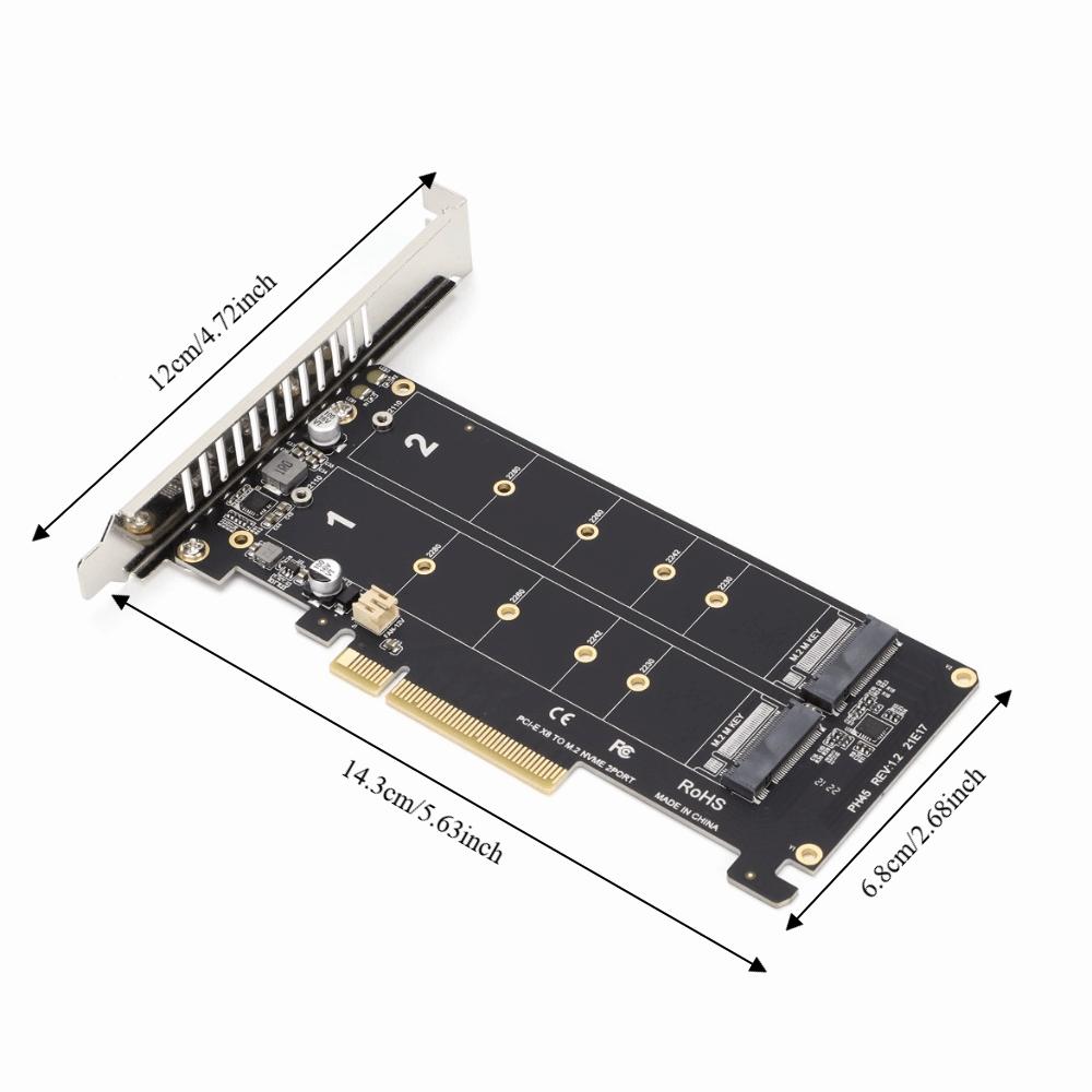 2 X 32Gbps M.2 SSD PCIE X8 M Key Hard Drive Converter Dual Port M.2 NVMe Adapter Card PC Upgrade
