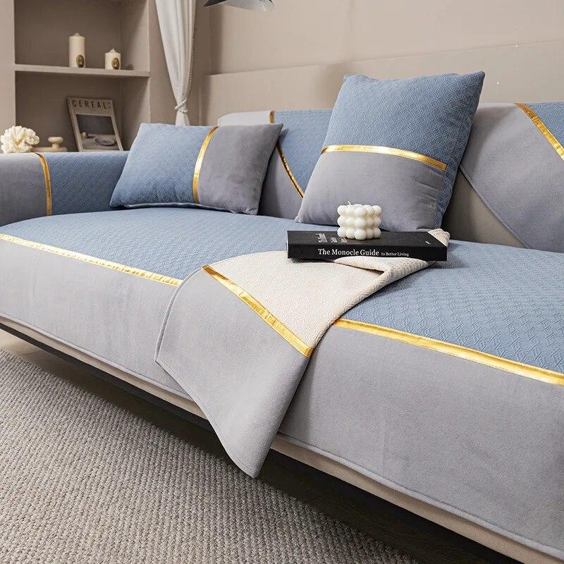 Легкая роскошная диванная подушка из синели, универсальный чехол Four Seasons, однотонный золотой коврик для дивана с краями, нескользящий L-образный чехол для дивана