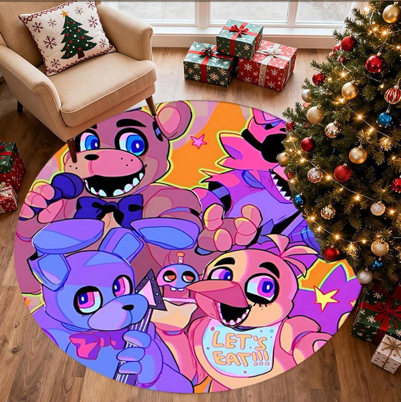 Five Nights at Freddy's Pattern Round Rug, Indoor/Outdoor Mat, for Picnic, Gameroom, Bedroom, Office, Living Room, Home Decor Carpet, Birthday Gift