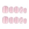 24pcs Simple White Fake Nail Short Square Nail Art Wavy Flash Pink Striped Wearable Nails