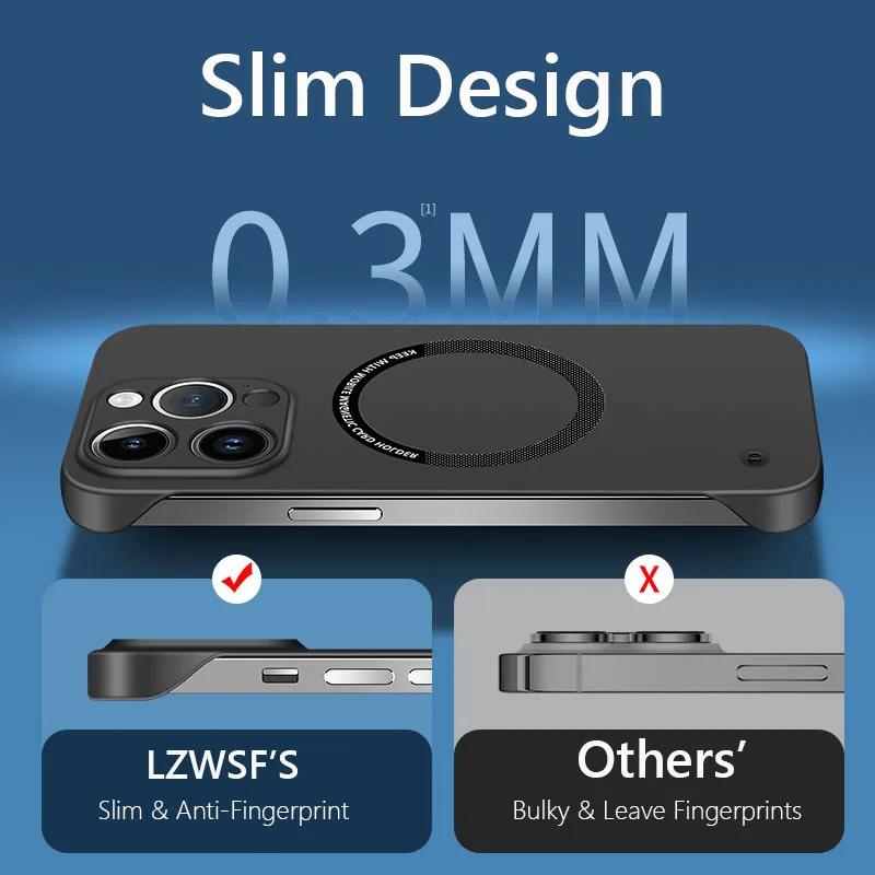 Безрамный магнитный чехол Magsafe Slim для iPhone 16 13 12 15 Pro Plus Max X XS Max XR с беспроводной зарядкой, твердый задний чехол