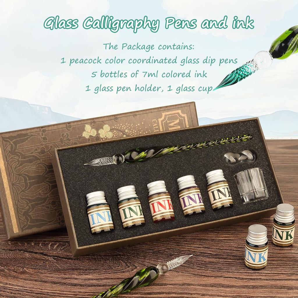 Mancola Glass Pen 5 цветов из 1 Signature Fountain Box Starry Signature Picture Dip Pen Set, Ink, Pen, Pen, Pen, Included, Sky, Rainbow, Pen, Drawing,