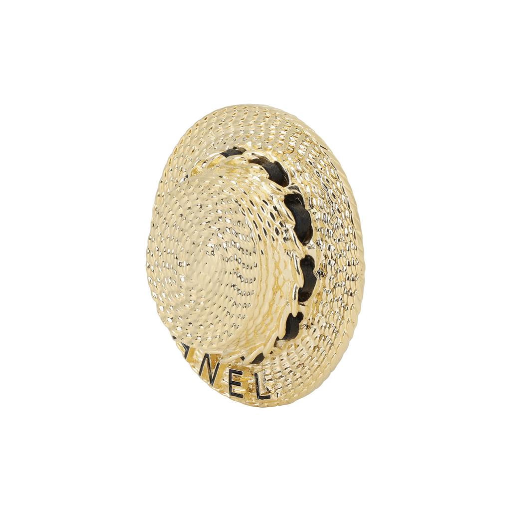 Chanel 25C Early Spring Straw Hat Brooch Unisex Accessories Gold AB-25C-008