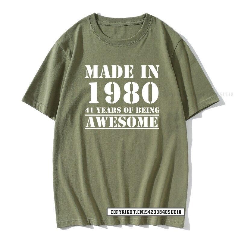 Funny Made In 1980 41 Years Of Being Awesome Birthday Print TShirt Cotton T Shirts Men Slim Fit Fashionable Tops Shirt