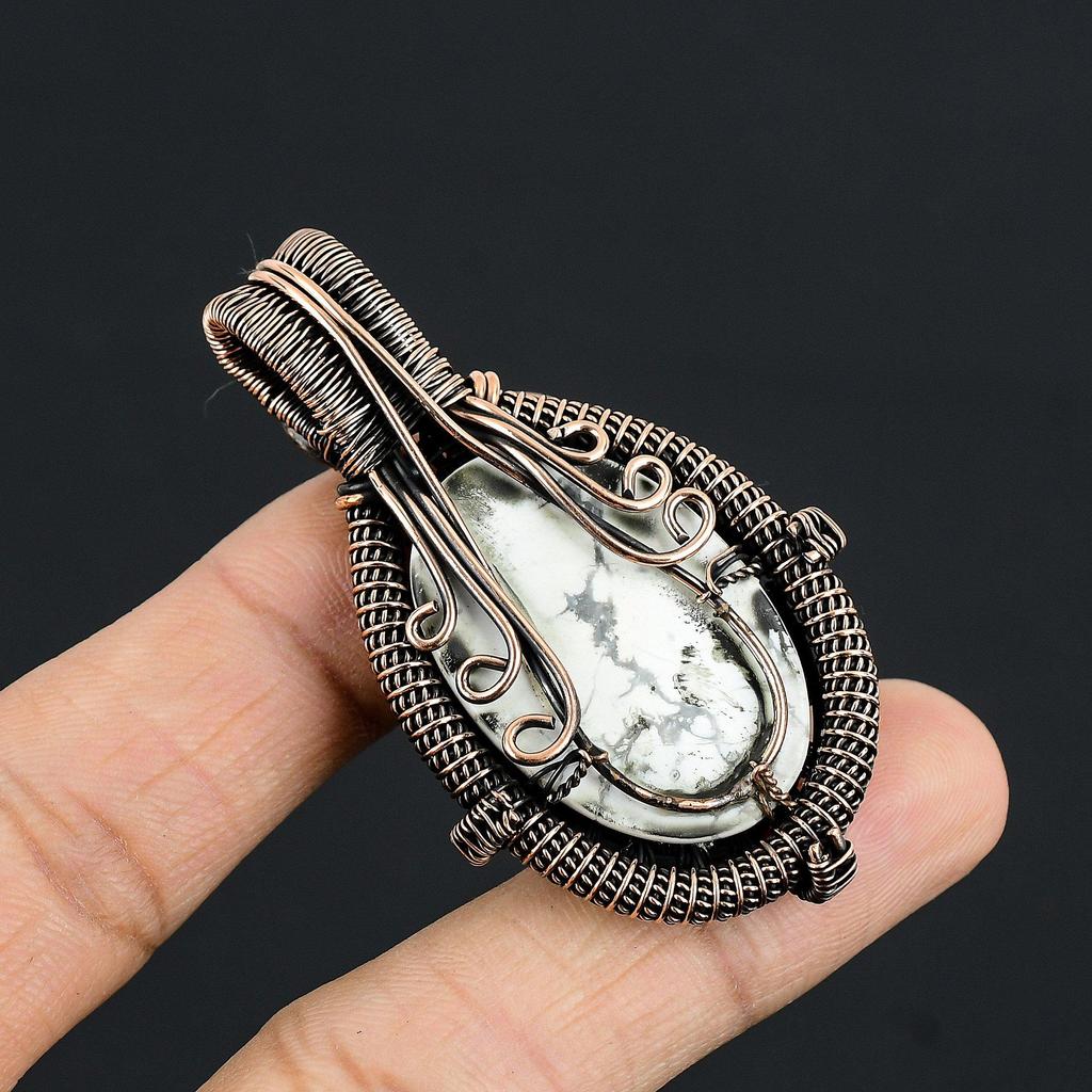 Howlite 999 Copper Wire Wrapped Pendant, Handmade Gemstone Pendant Jewelry, Gifts For Wife Brand New Pendant