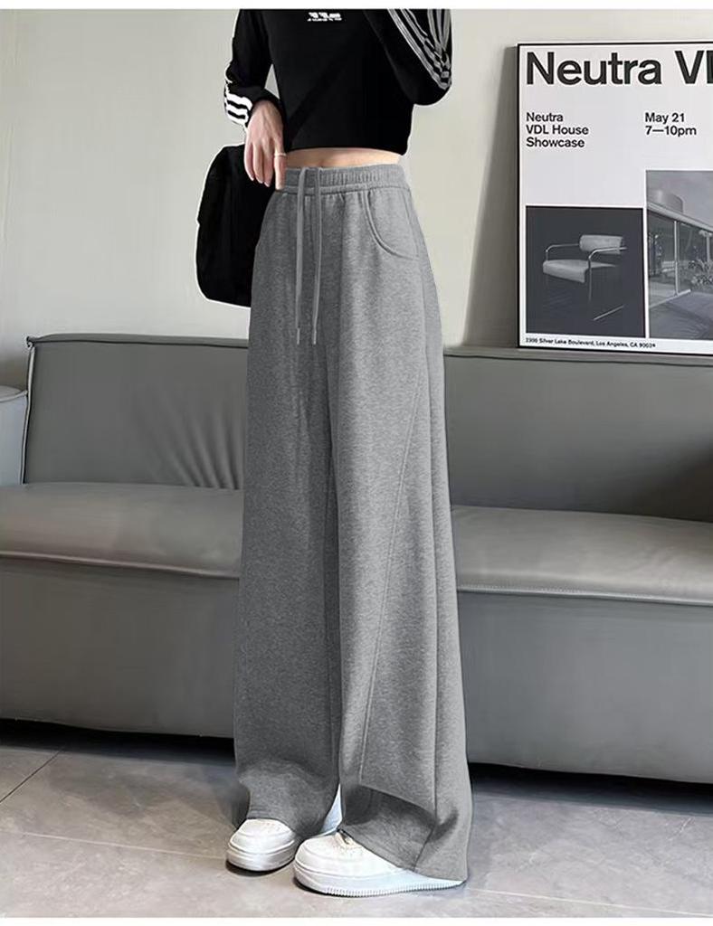 2025 Women's Gray High-Waist Curved Wide-Leg Sweatpants - Autumn/Winter Casual Loose Fit