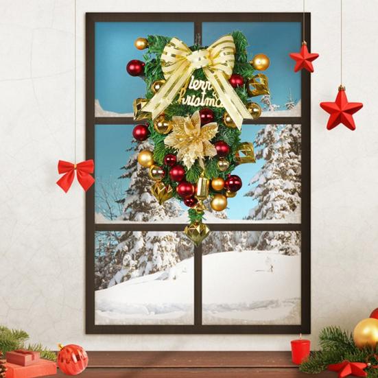 Рождественский венок на дверь, изысканный шар, бант, декор, гирлянда, подвесной венок на входную дверь для праздничного декора