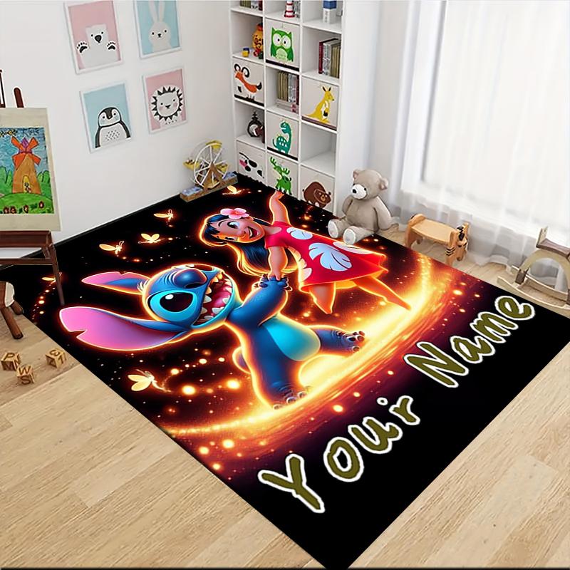 Custom Name "Your Name Stitch Angel" Carpet Rug Customizable Soft Washable Anti-Slip Home Living Room Sofa Mats Personalized Rug. 0909375