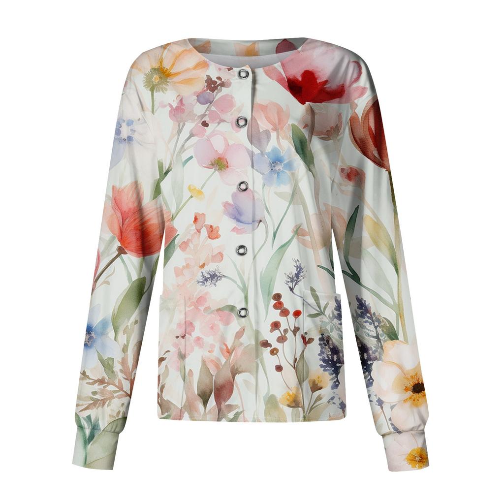 Женский повседневный однобортный однобортный кардиган с длинным рукавом и принтом, рабочая одежда, топ