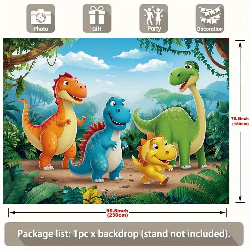 Cartoon Dinosaur Party Backdrop 120x80cm Polyester Background Cloth for Children Birthday Photo Booth Decoration